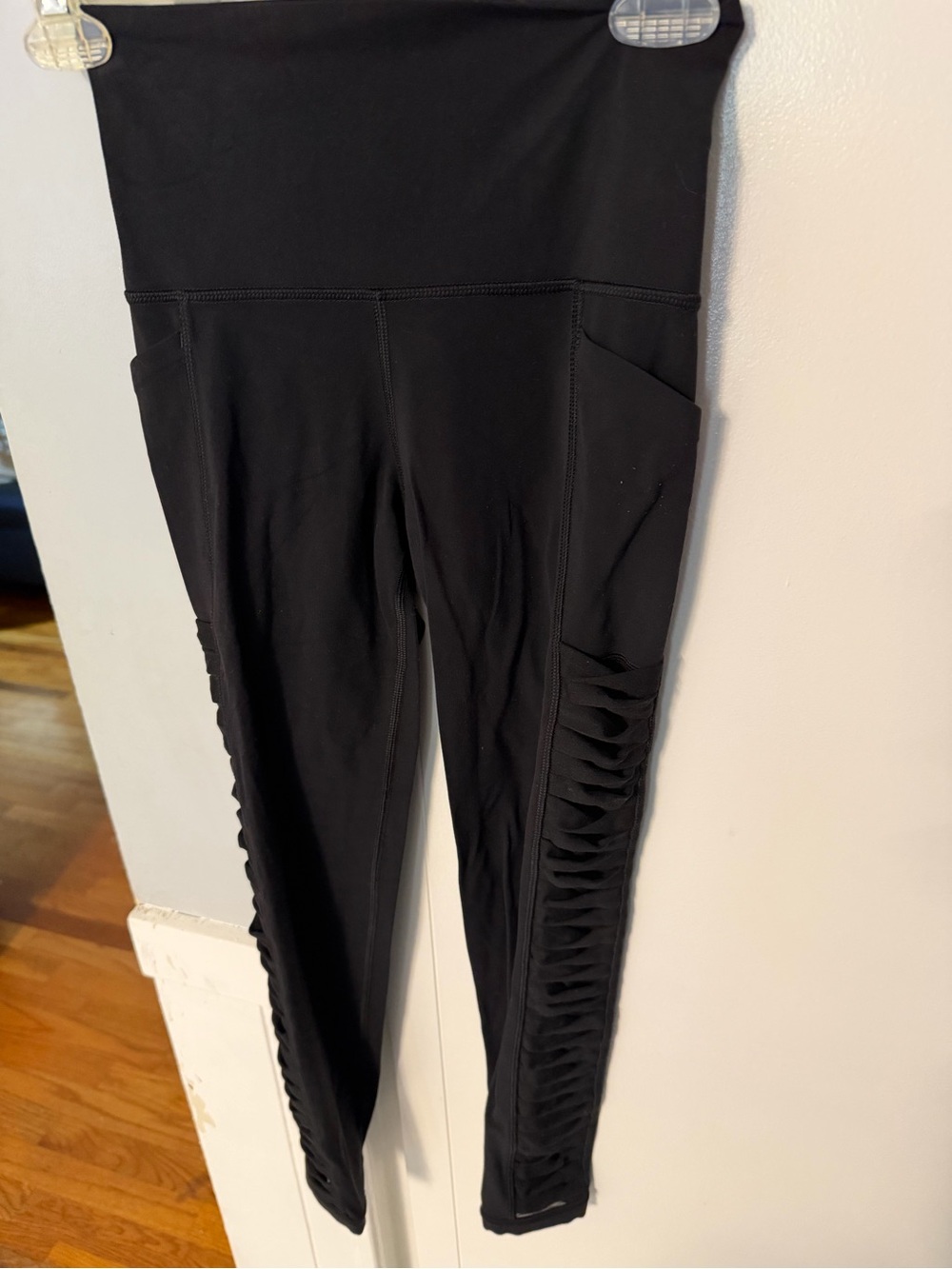 Athleta Salutation 7/8 Tight Black High-Waist Leggings with Side Ruched Detail